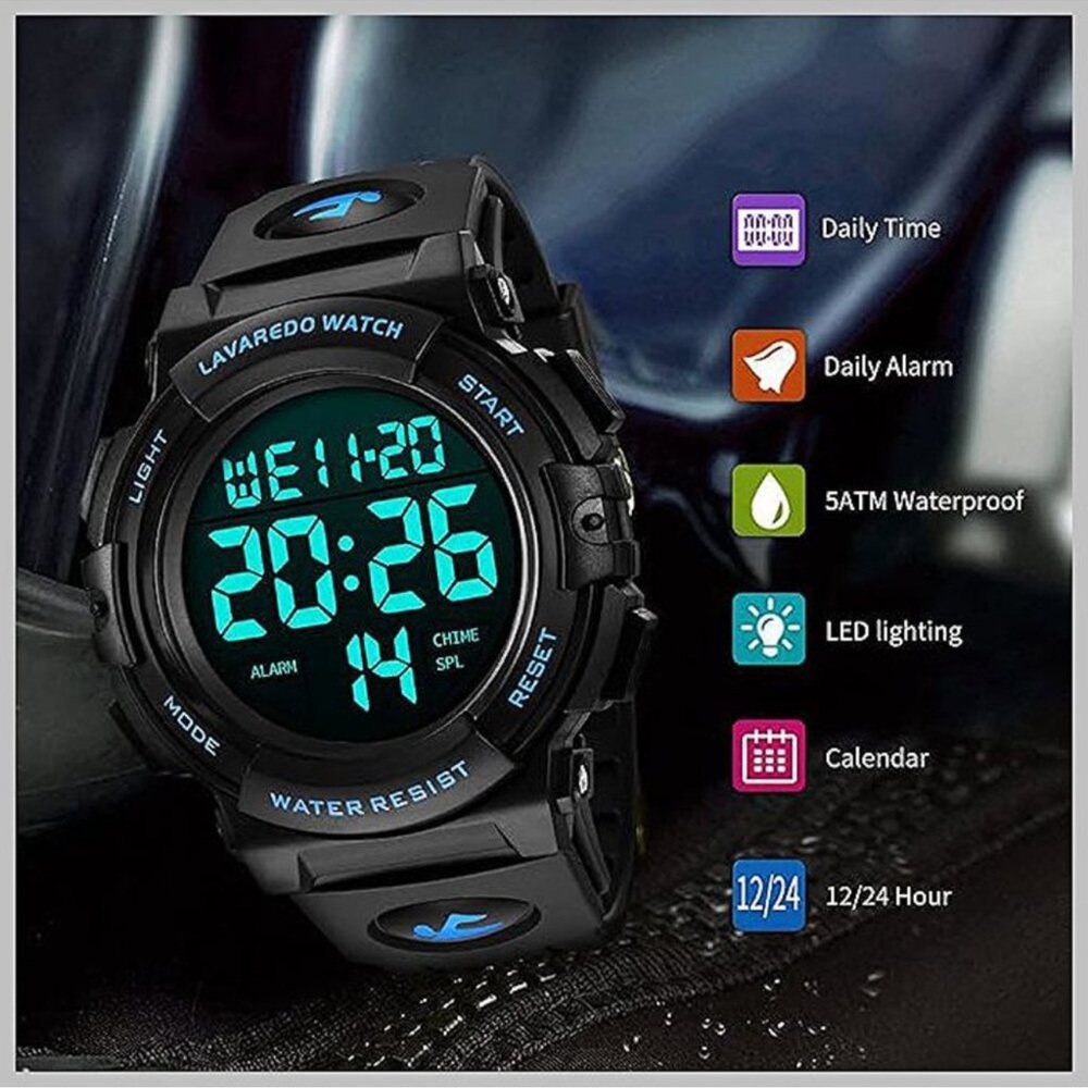 Mens Digital Watch Sports Military Watches Waterproof 08-Blue-B - Picture 5 of 8